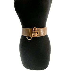 Gucci Chain Toggle Wide Leather Belt Vintage 1980s